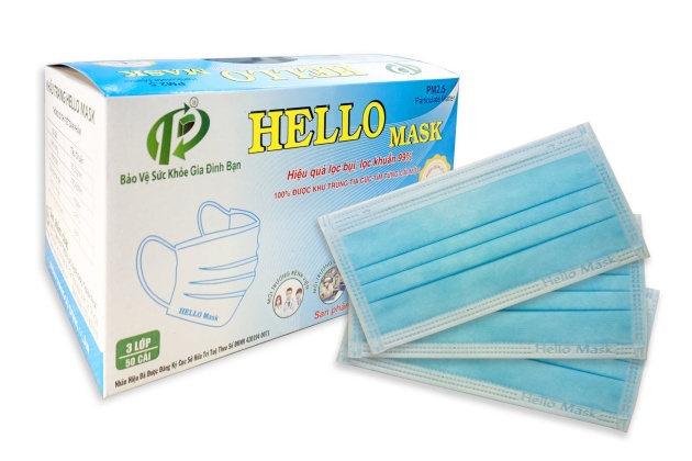 KHẨU TRANG Y TẾ HELLO MASK (3 Lớp Màu Xanh - 50 cái/hộp )